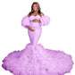 Plus-size fluffy tulle maternity photo shoot outfit, strapless bustier