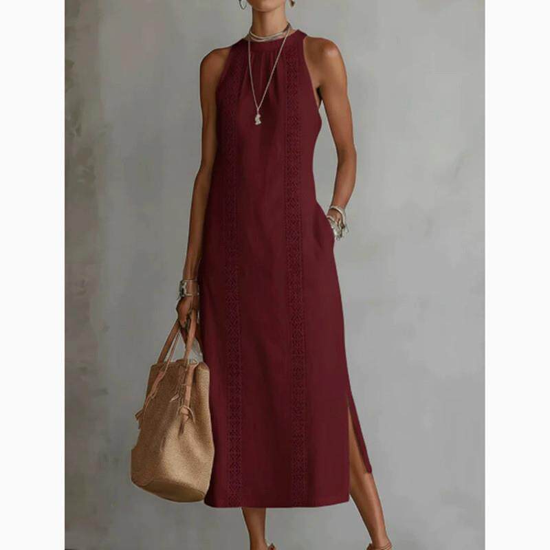 Womens Sleeveless Lace Dress for Casual Day, Trip, Relaxed Outing with Easy Styling | close detail finishing touch