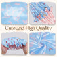 Light blue butterfly print satin hair bonnet shown in a detail grid of close up views