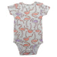 Baby short sleeve cotton bodysuit with a shoulder snap opening shown flat on a plain background