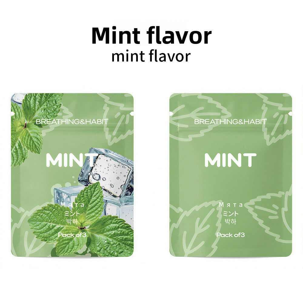 Mint scented cotton core sachets, front and back, Breathing and Habit branding, pack of three