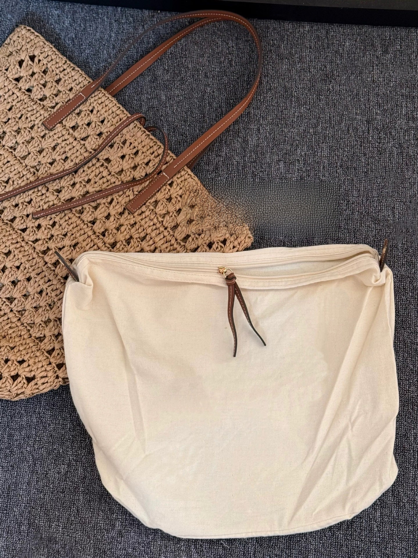 Woven straw tote carried on the shoulder during a sunny market walk