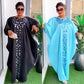 Loose kaftan maxi dress with mirrored applique down the centre front and lantern sleeves