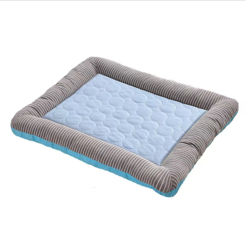 Sky blue pet cooling mat laid flat showing the smooth ice silk surface