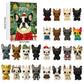 Green advent calendar cover with a French Bulldog in a red jacket and twenty-four dog ornaments, Green Red Jacket cover