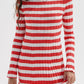 Red and white striped ribbed knit dress with long sleeves and round neck, size S option