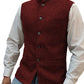 Burgundy herringbone stand collar vest over a white shirt, size M