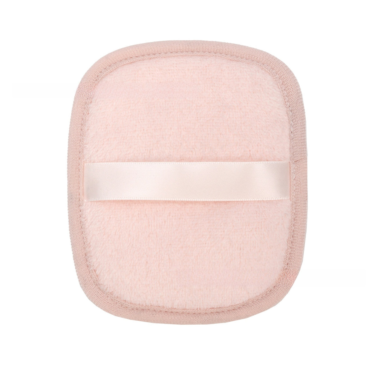 Reusable makeup remover pad with a satin hand strap shown on a plain background