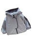 Light blue boys hooded jacket with dark gray contrast sleeves and lined hood on a white background