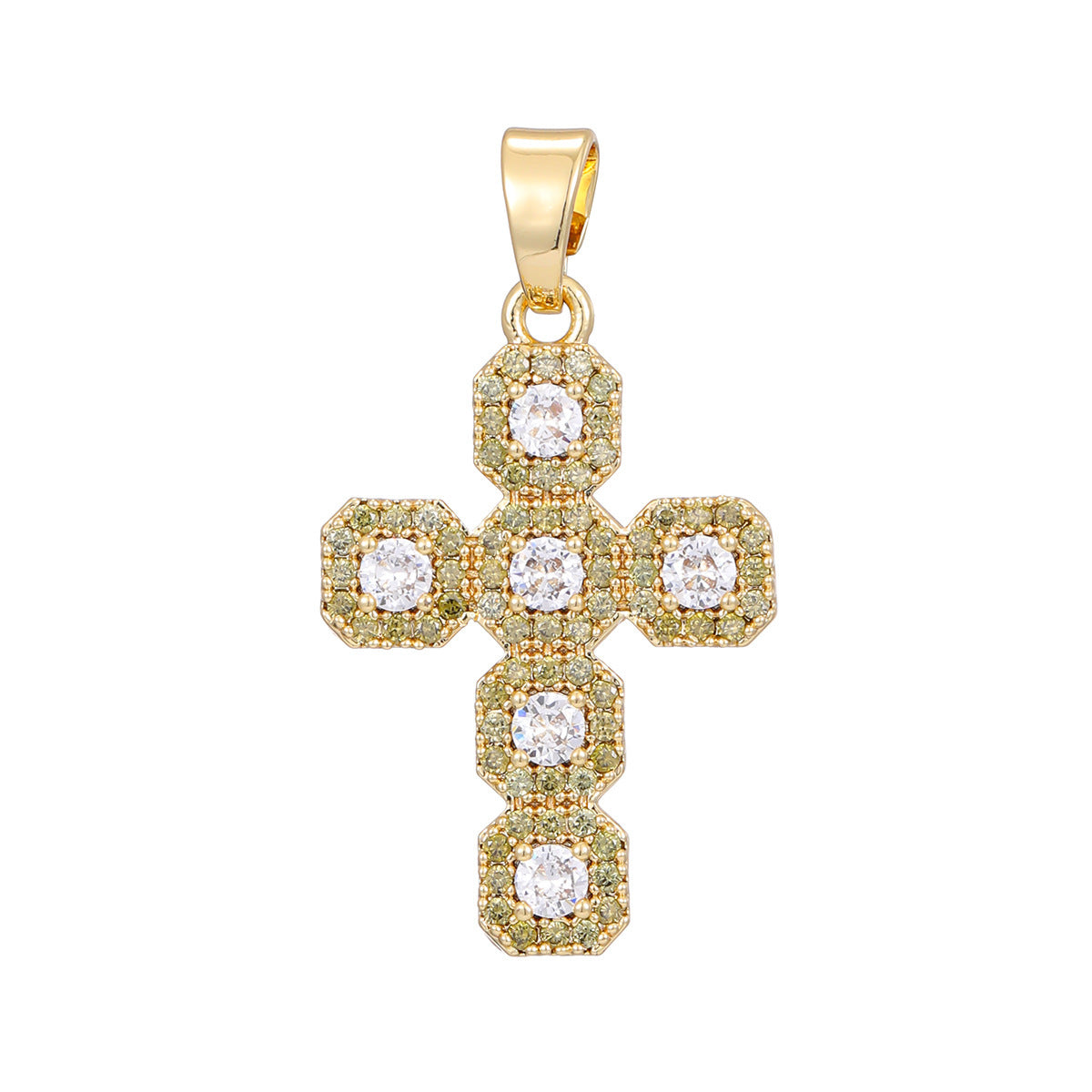 Cross pendant set with blue cubic zirconia stones on a slim plated chain