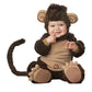 Baby in a brown monkey costume with curled ears, a long curled tail and tan foot pads, Monkey option, 95cm size