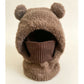 Dark brown fluffy knit bear ear balaclava hood with a brown ribbed neck tube, Adult Dark Brown variant