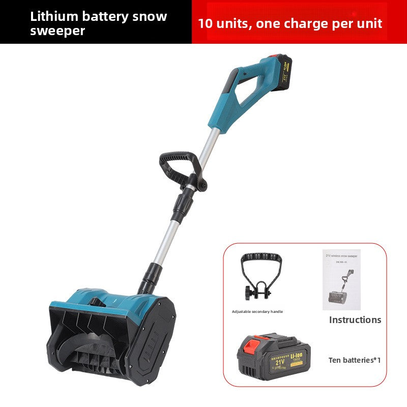Blue cordless snow blower with 10-cell lithium-ion pack, two batteries, charger and AU plug