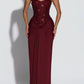 Strapless long dress with sequin bodice and draped skirt in burgundy, size M option