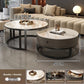 Option 60x80cm photo: round nesting tables, black frame, gray cabinet, white stone tops, labeled 70 CM and 50 CM