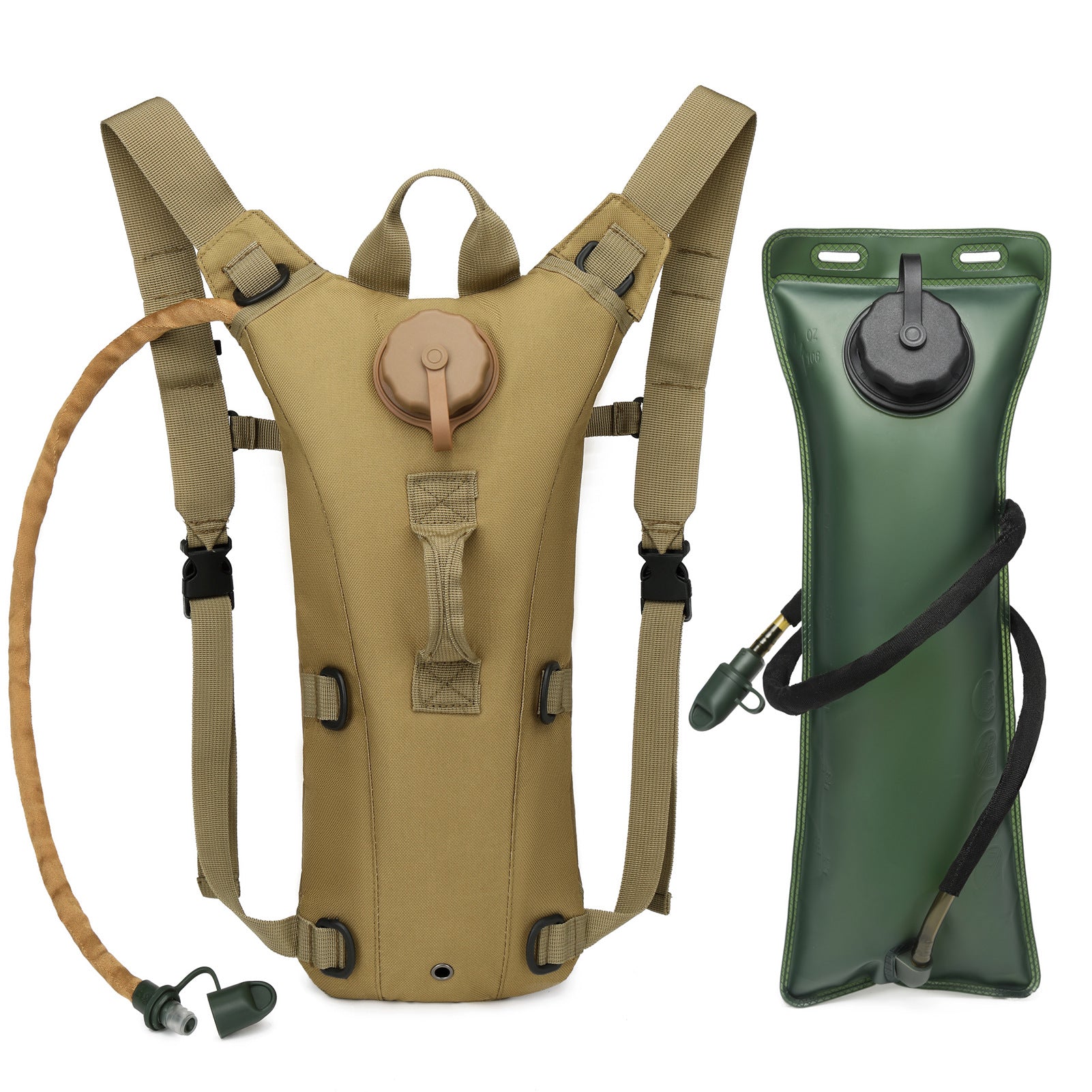 Three color variants of the hydration backpack stood in a row