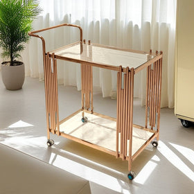 Stainless Steel Mobile Service Cart with Tempered Glass Shelves