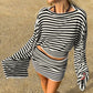 Detail of the waist and skirt on the Striped Bat Sleeve Top and Skirt Set