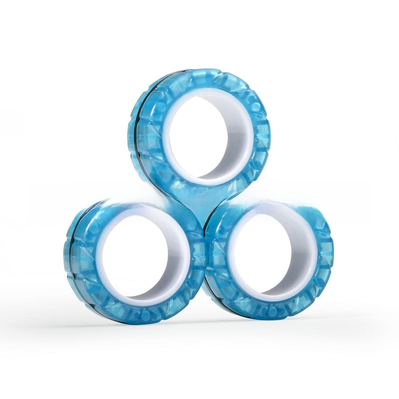 Magnetic fidget rings shown in a patterned color option
