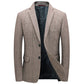 Navy windowpane plaid wool blend blazer front view with two button closure