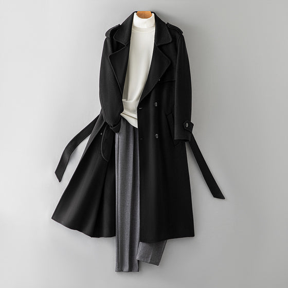 Double Breasted Double Faced Wool Coat, Belted