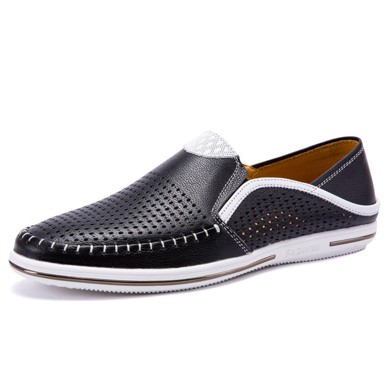Leather cutout loafer with breathable perforations across the upper on a low wedge sole
