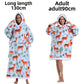 Forest Deer hooded fleece pullover, pale blue with deer and green tree prints, 130 cm extra long option
