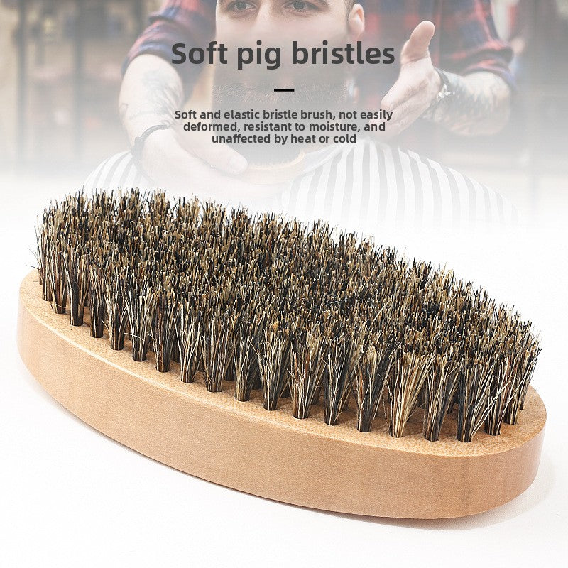 Oval lotus wood beard brush packed with soft boar bristles shown close up