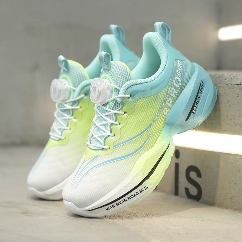Kids gradient mesh sneaker with a rotating twist dial closure and chunky white rubber sole