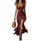 Bohemian Ruffled Sleeveless High-Slit Dress