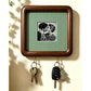 Option 15x15 Hook Style 3: dark wood wall photo frame with fine green striped backing and two key hooks