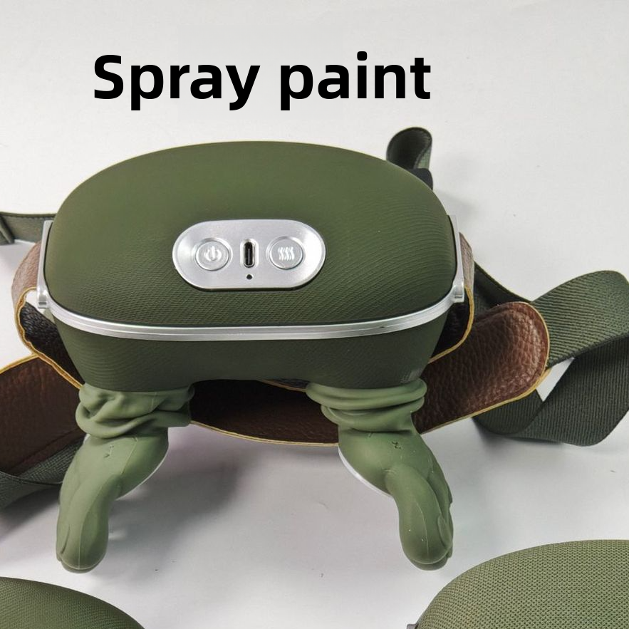 Four node kneading neck massager shown in painted and unpainted olive green finishes