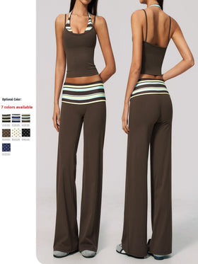 Womens Layered Look Camisole and Fold Over Waist Wide Leg Yoga Pants, Set or Separate Pieces