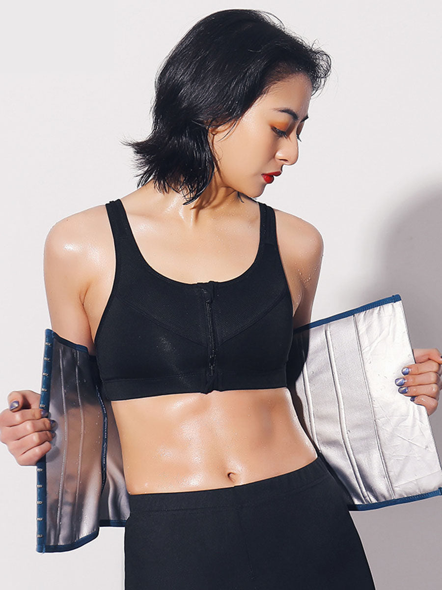 Boned waist trainer worn around the waist during a core training session