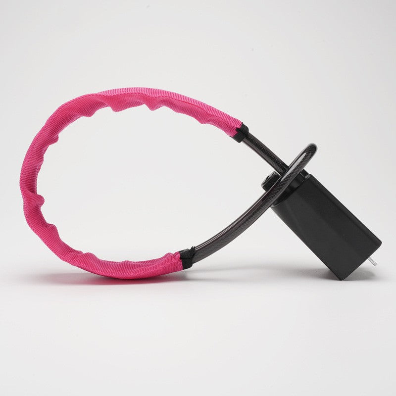 Braided steel cable car steering wheel lock shown with a blade key cylinder