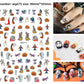 Self adhesive Halloween nail art stickers with pumpkin, skull and ghost designs