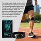Black knee strap with sturdy buckle on a runner's leg beside a retail box on a running track