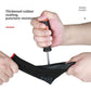 Hands stretching a black nitrile coated glove while another hand holds a screwdriver against the thick coating