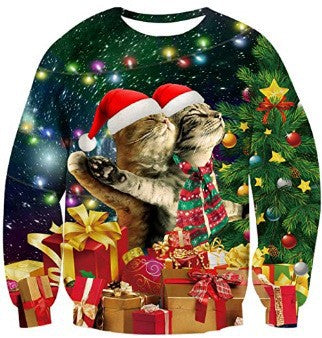 All over print ugly Christmas crew neck sweatshirt in polyester, one of eight festive designs