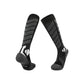 Merino wool blend ski socks with a terry towel sole and ribbed cuff, front and back view