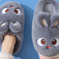 Slate gray cartoon bunny plush slippers seen from above on a foot, standard style, option photo for size 38/39