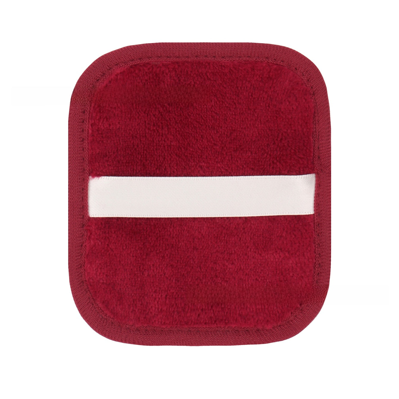 Soft plush reusable makeup remover pad with a satin back strap, single color option