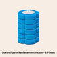 Stack of six blue flower shaped ocean scent replacement sponge heads with a ring pull on top