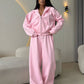 Pink zip front hooded sweatshirt and wide leg trousers set, Pink color, worn by a model, the Size XL option