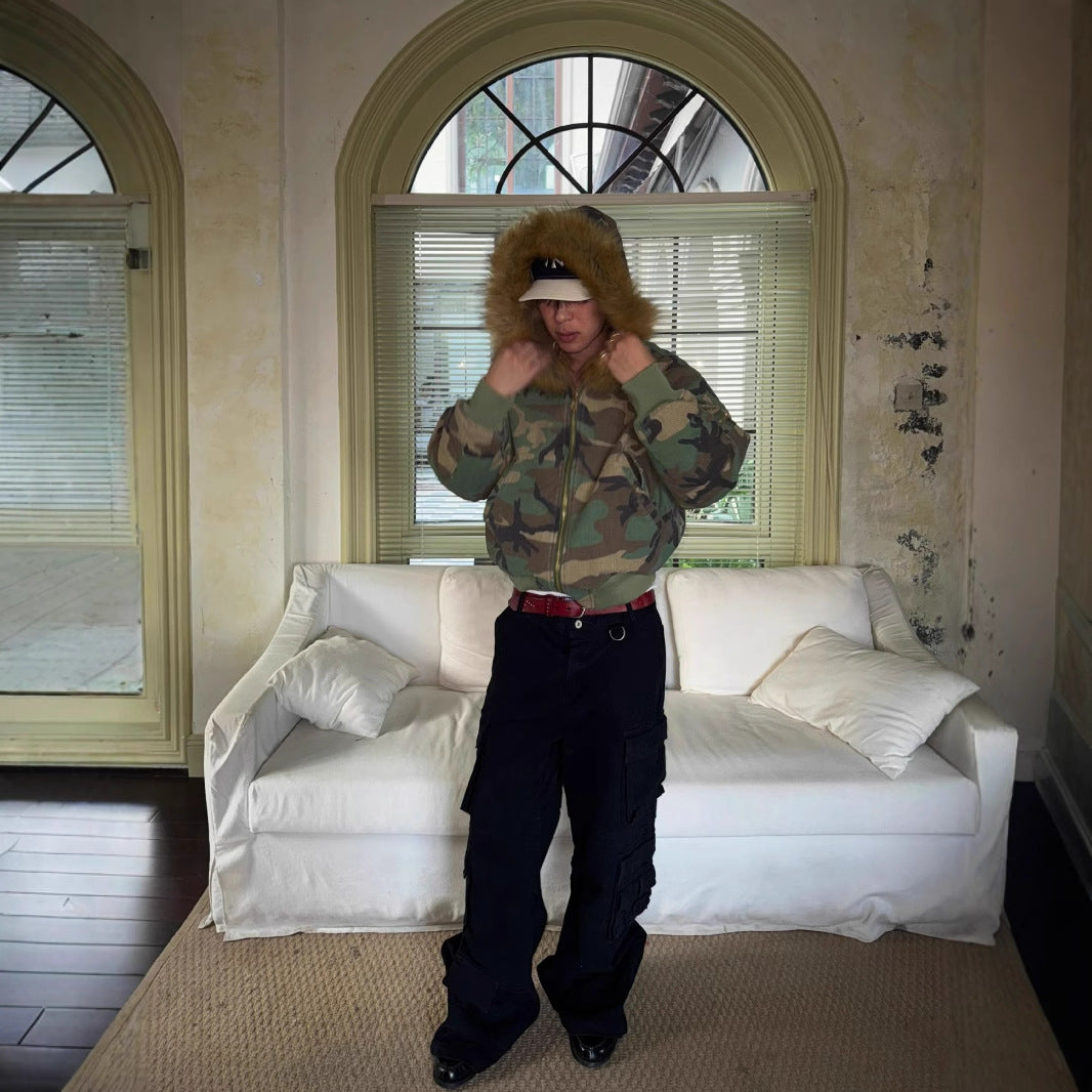 Reversible Camo Puffer Jacket | back view camouflage print