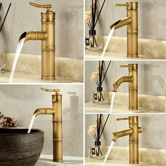All Copper Retro Bamboo Bathroom Basin Faucet