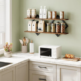 Two-Piece Geometric Wall Shelf Set with Iron Frame and Wood Boards