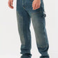 Mens Patchwork Loose Fit Jeans Straight Trousers