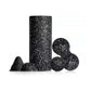 Gray starry sky EPP foam roller with speckled peanut ball, sphere and massage cones grouped together