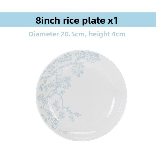 8 inch porcelain rice plate with a blue plum blossom pattern